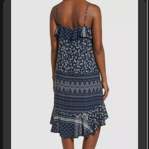 Vince Camuto Navy Ditsy Floral Liberty geometric Print ruffle midi dress S - Picture 14 of 16